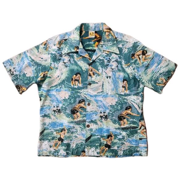 RARE VINTAGE 60S 70S HANG TEN REVERSE PRINT SURFER ALOHA HAWAIIAN SHIRT XL - Picture 1 of 10